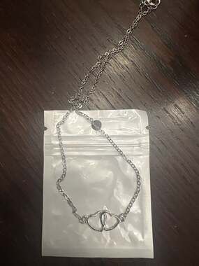 Minimalist Silver Interlocking Double Heart Charm Chain Necklace